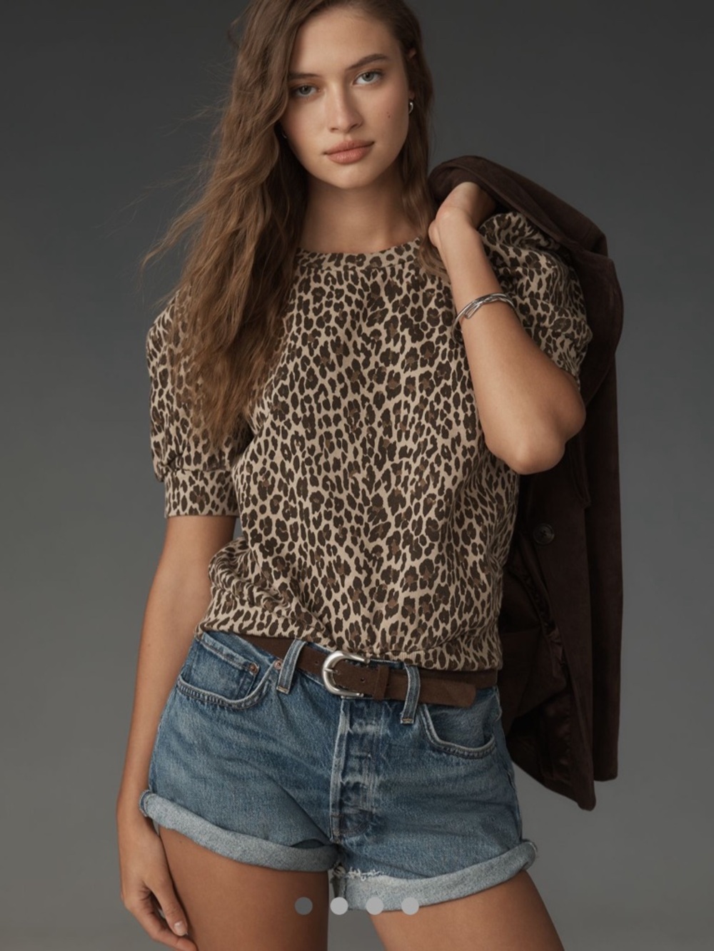 Anthropologie T.La Leopard Print Puff Sleeve Top - Tan & Black
